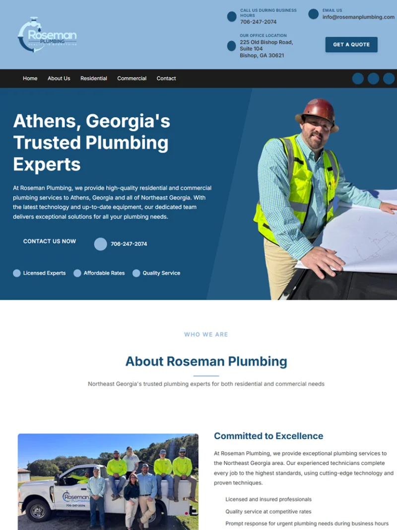 Roseman Plumbing Website Design Athens GA