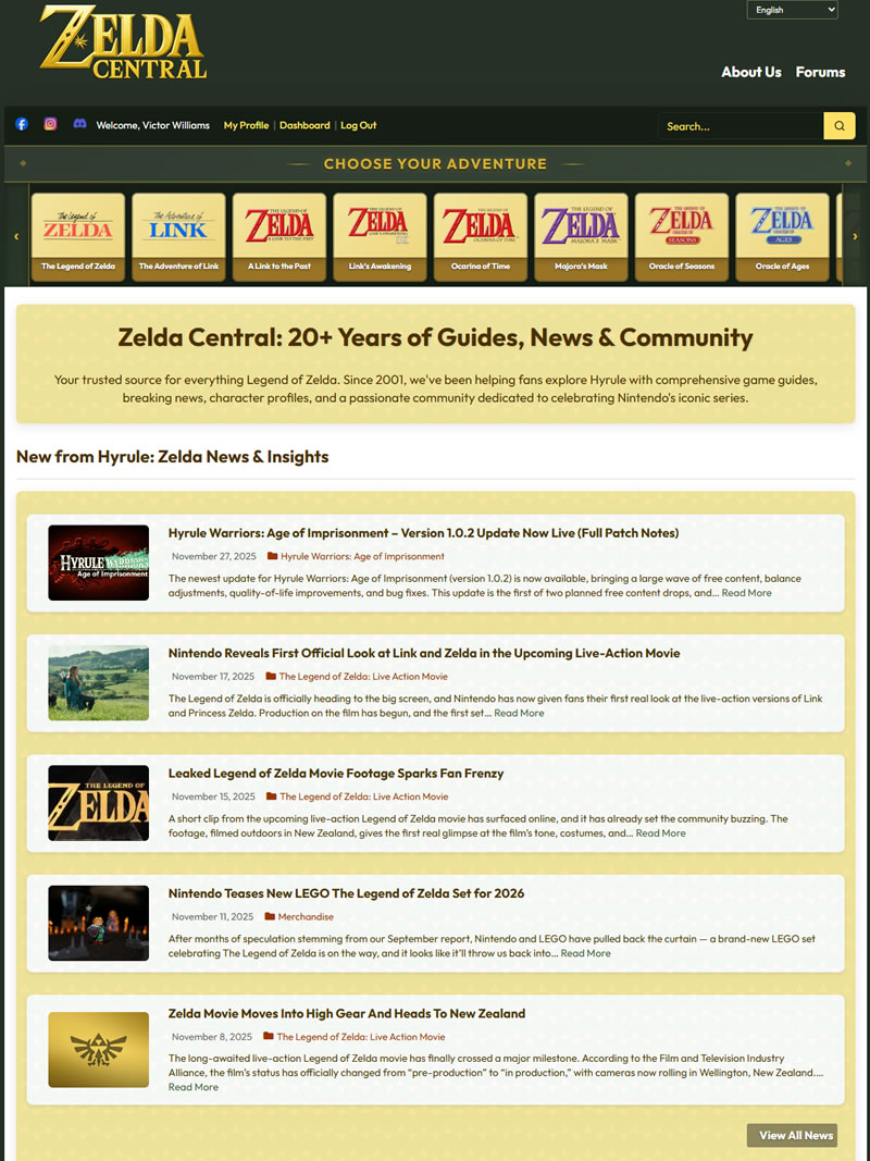 Zelda Central Website Design